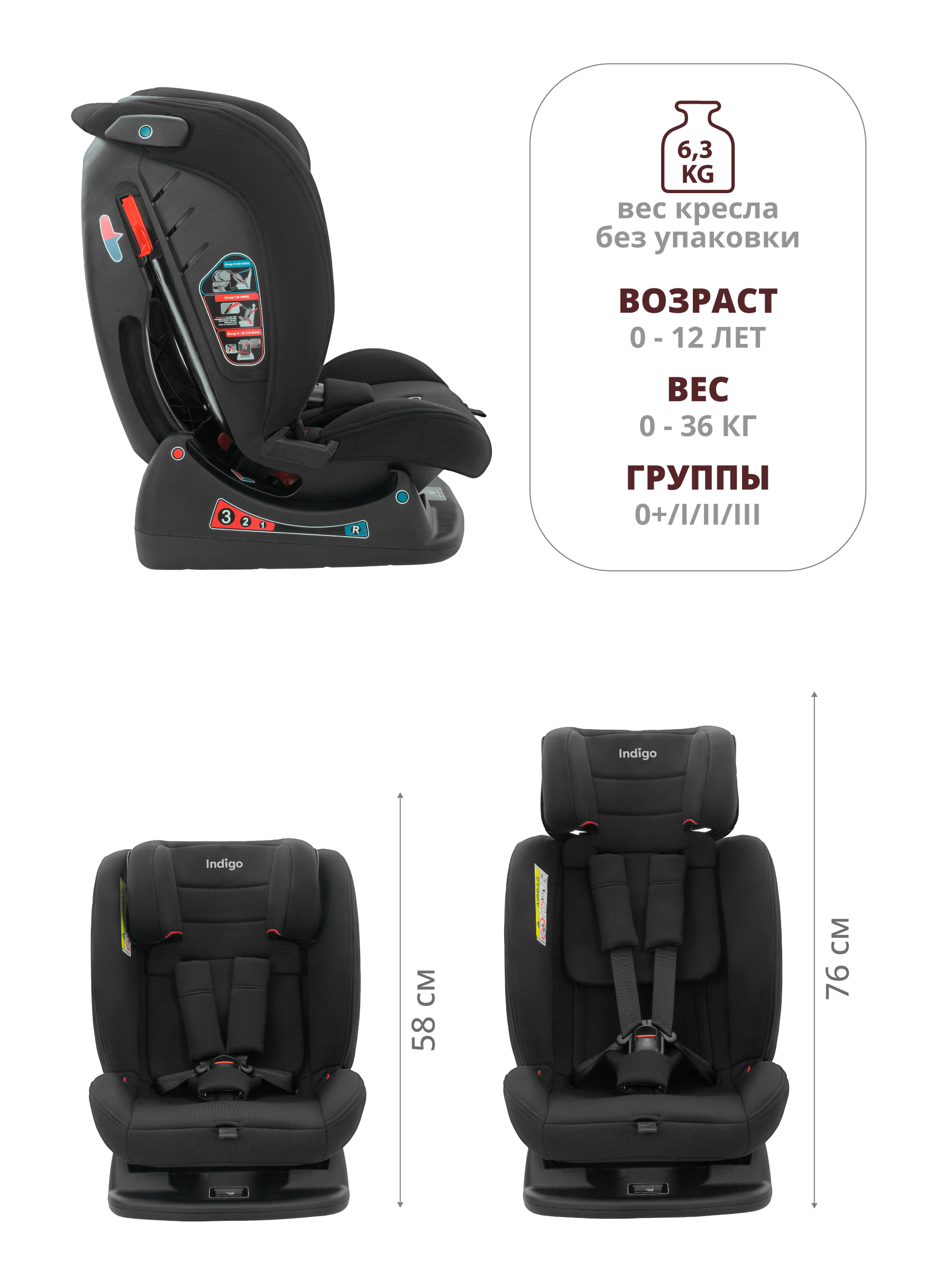 Автокресло Indigo Reflex 0+/1/2/3 (0-36 кг) черный - фото 8