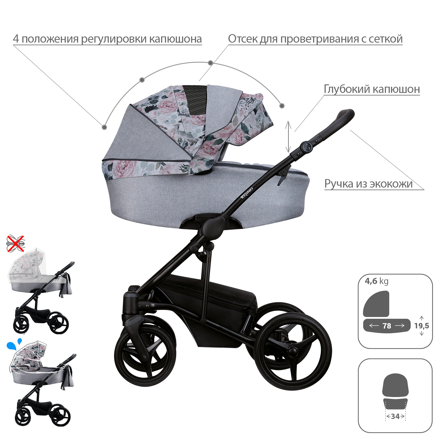 Коляска 2 в 1 Bebetto Torino Tex - фото 2