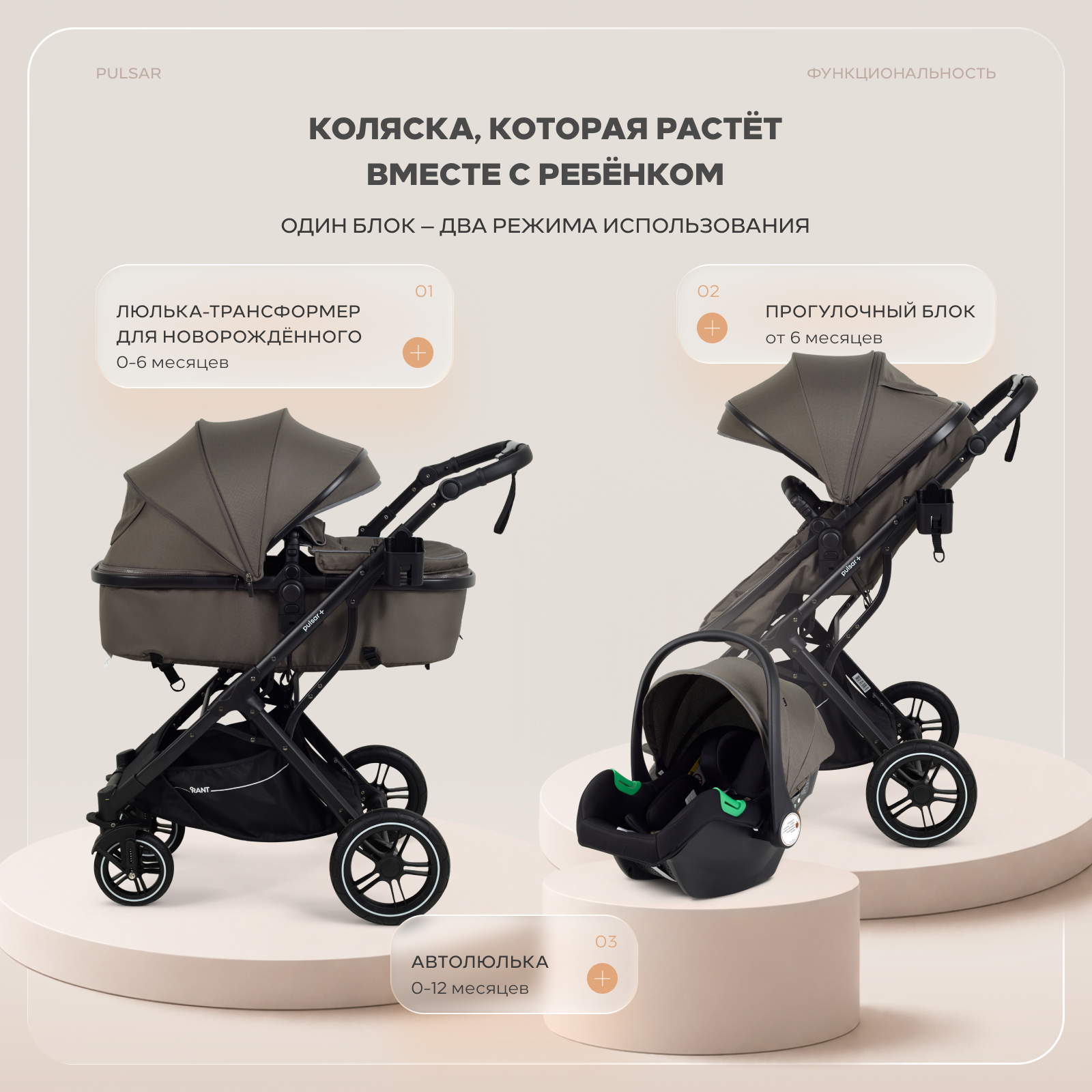Коляска 3в1 Rant Basic Pulsar plus 3 в 1 бежевый - фото 2
