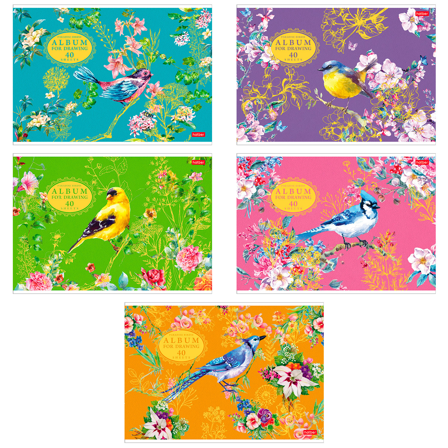 Изображение товара Альбом для рисования Hatber Райские пташки А4 40 листов - качественный художественный альбом