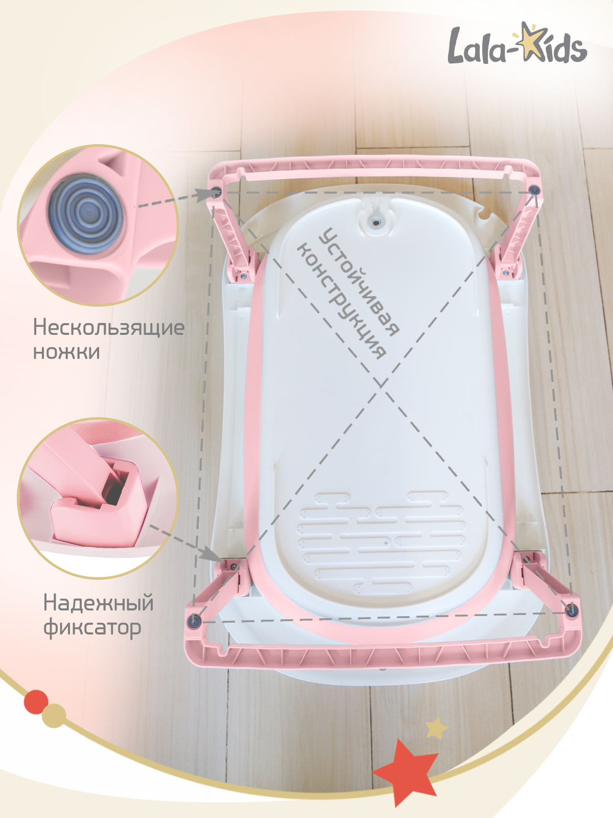 Складная ванночка для купания LaLa-Kids с термометром складным ковшом и матрасиком в комплекте - фото 8