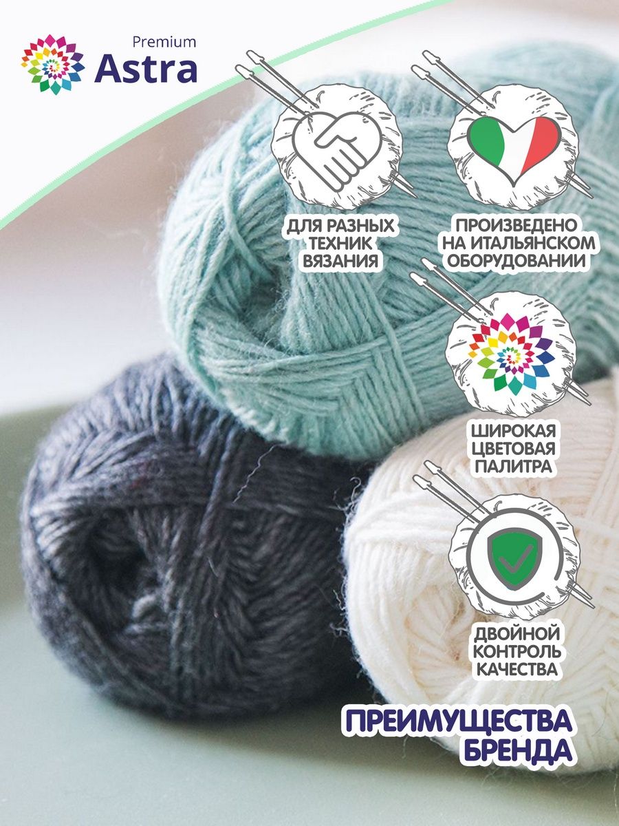 Пряжа Astra Premium Панда Panda шерсть бамбук 100 г 240 м 515 светло - голубой 2 мотка - фото 3