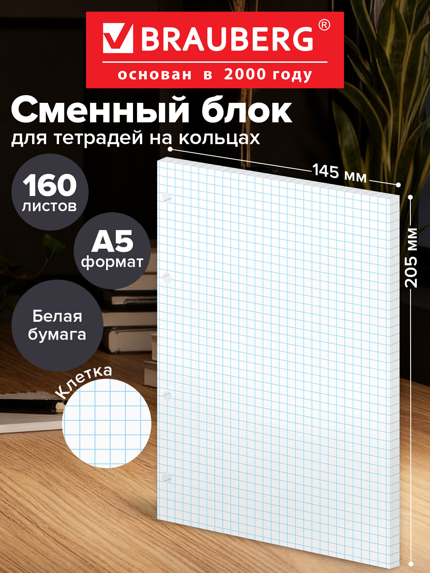 Сменный блок Brauberg клетка 160 лист. - фото 1