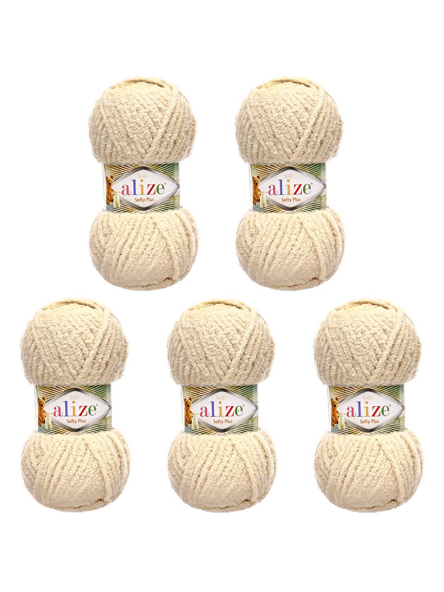 Пряжа для вязания Alize softy plus 100 г 120 м микрополиэстер мягкая плюшевая 310 шампань 5 мотков - фото 6