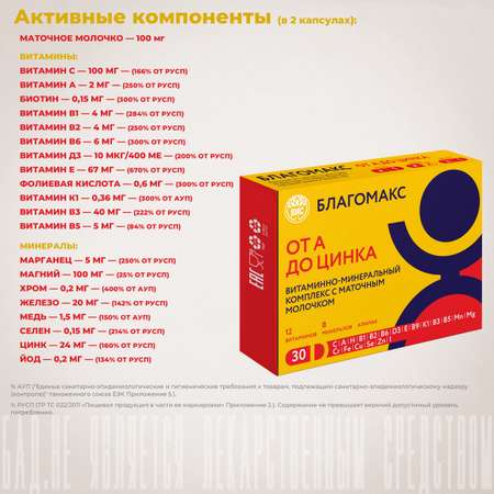 БАД Благомакс Витаминно-минеральный комплекс от А до Цинка с маточным молочком