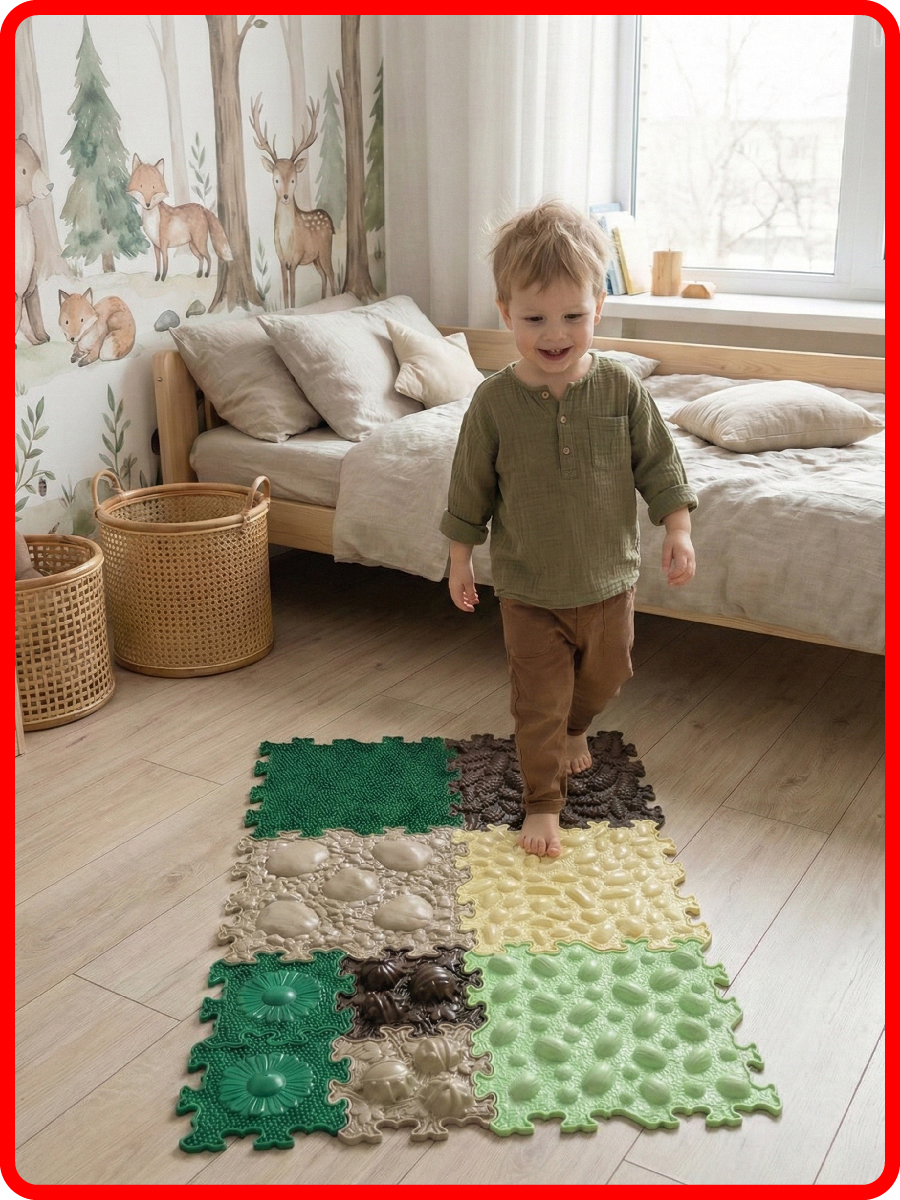 Модульный детский развивающий коврик-пазл SPORTO.ONE, Таежный край, 9 модулей - массажная поверхность - фото 14