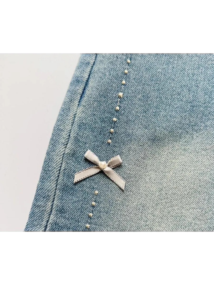 Джинсы iUkoworld Джинсы для девочки багги широкие на резинке - фото 5