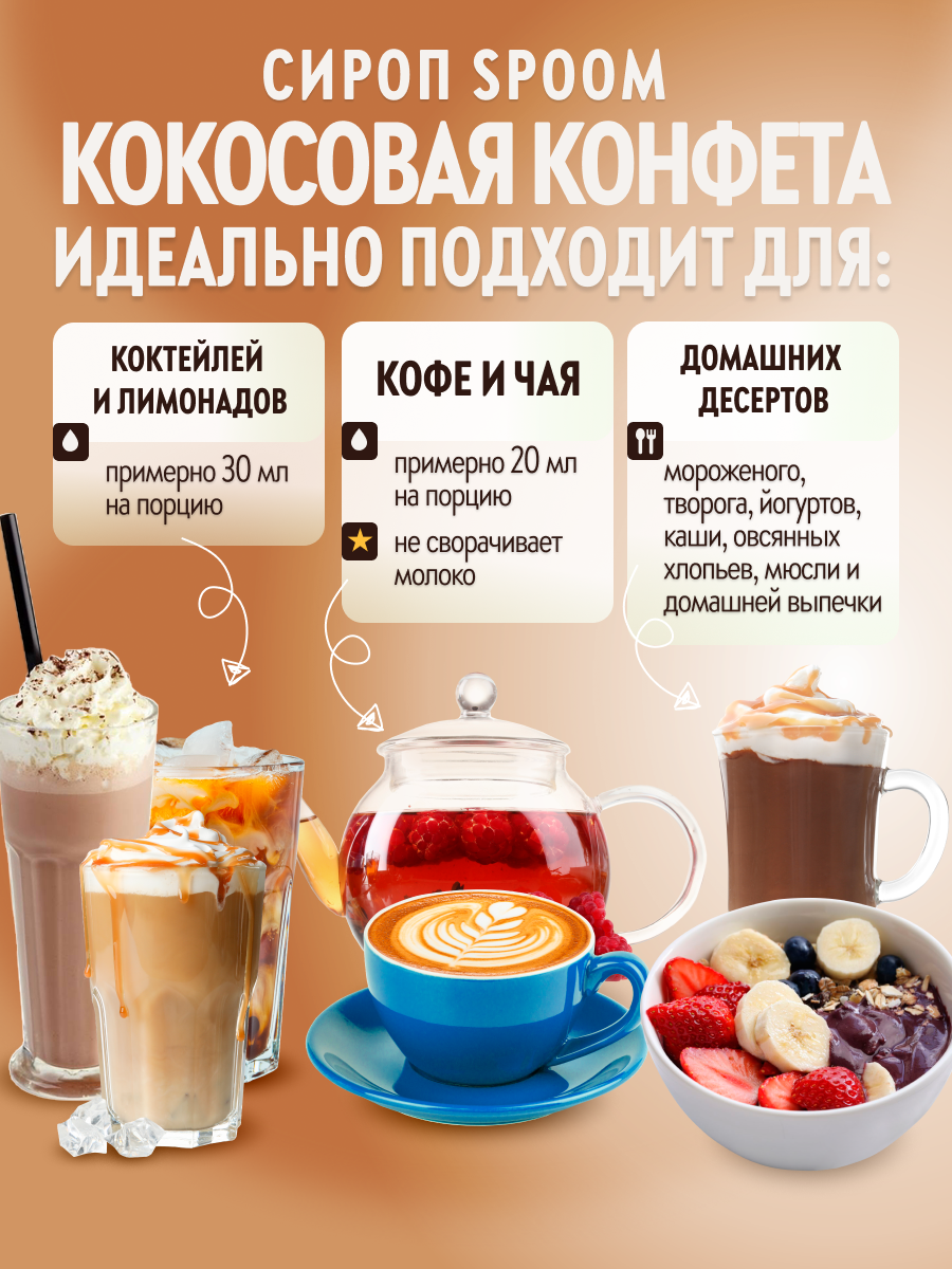 Сироп SPOOM Кокосовая конфета 1л для кофе коктейлей и десертов - фото 3