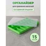 Контейнер-органайзер Айрис с крышкой 15 ячеек 23 х 14.5 х 2 см салатовый