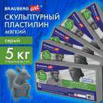 Пластилин скульптурный Brauberg набор для лепки мягкий серый 5 кг