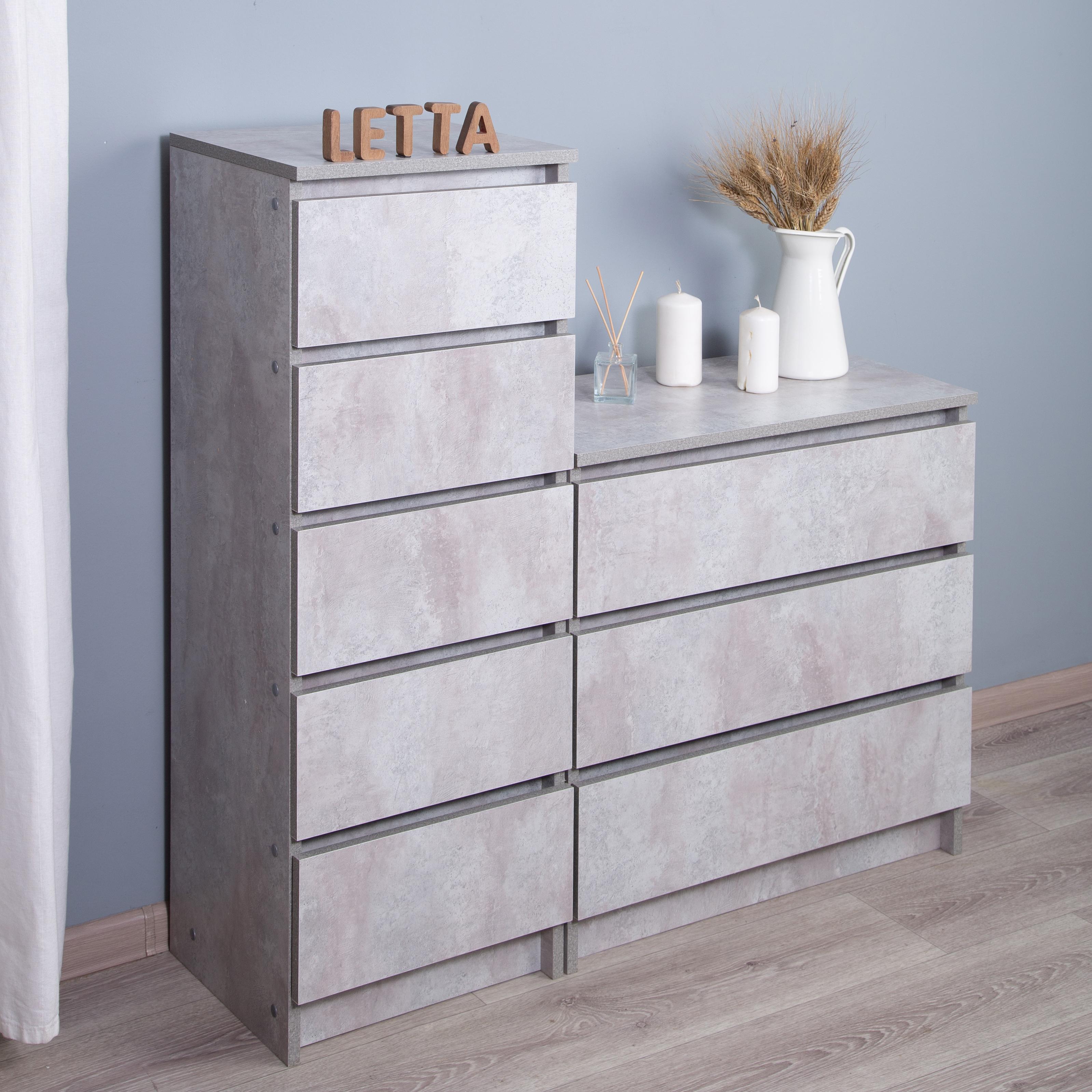 Комод LETTA City 5 ящиков Цемент светлый вельвет 400*1059*354 - фото 5