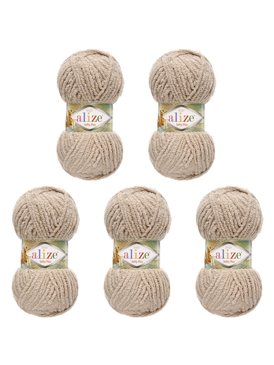 Пряжа для вязания Alize softy plus 100 г 120 м микрополиэстер мягкая плюшевая 115 лунный луч 5 мотков - фото 6
