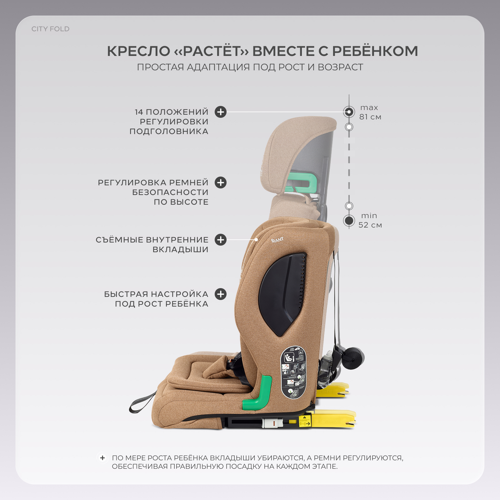 Автокресло Rant City+Fold Isofix 1/2/3 (9-36 кг) бежевый - фото 5