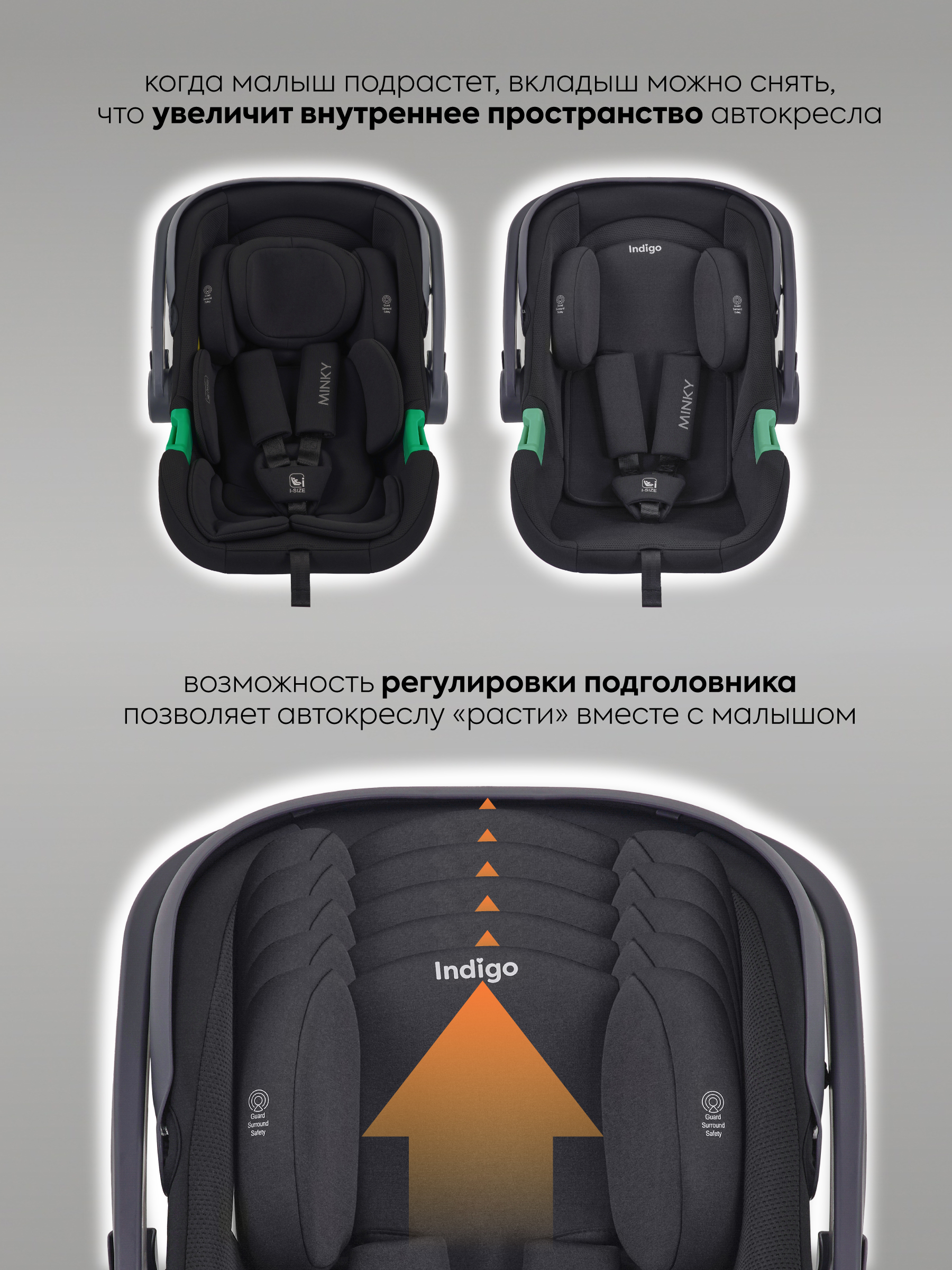 Автокресло Indigo Minky 0 (0 -13 кг) черный - фото 3