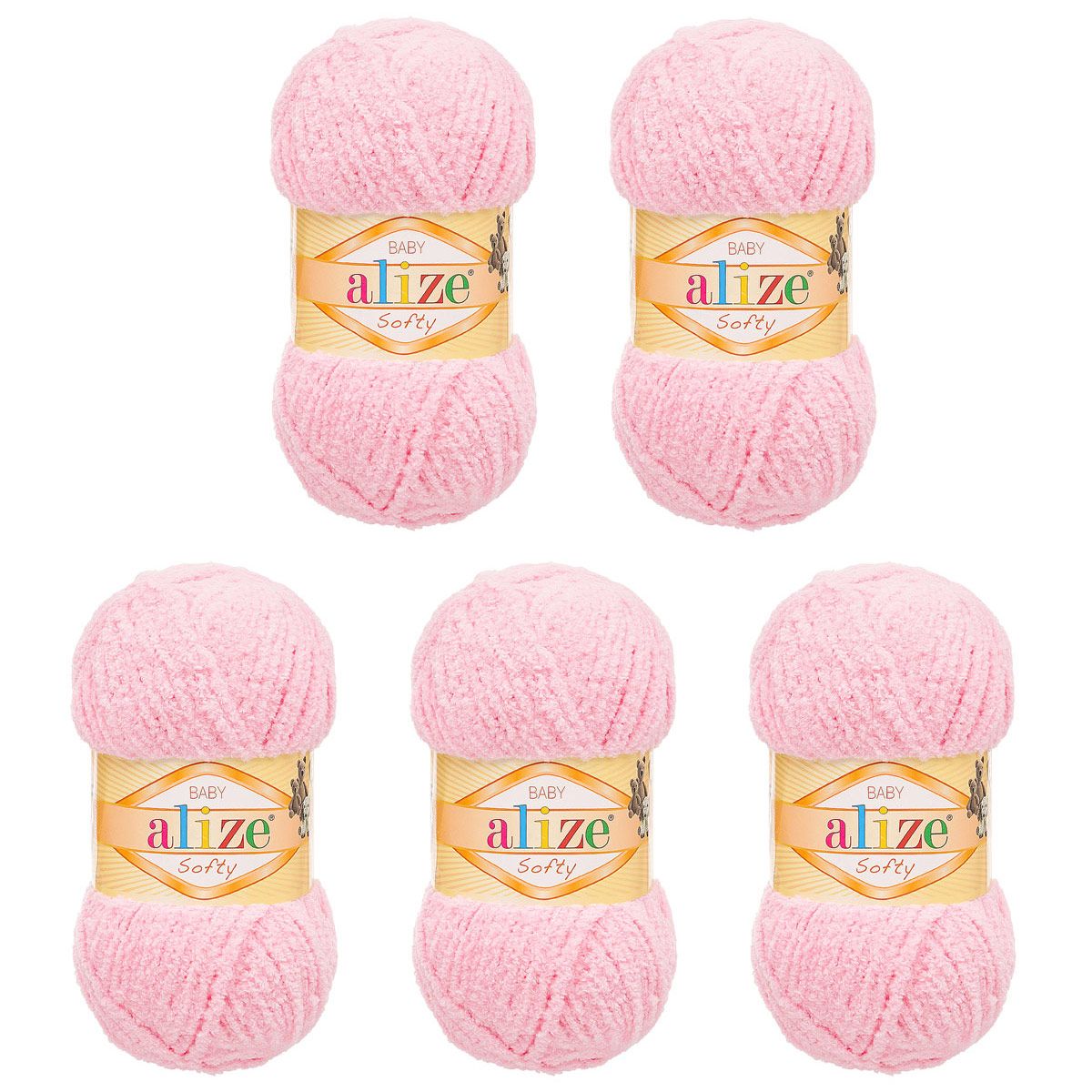 Пряжа для вязания Alize softy 50 гр 115 м микрополиэстер мягкая фантазийная 185 детский розовый 5 мотков - фото 6