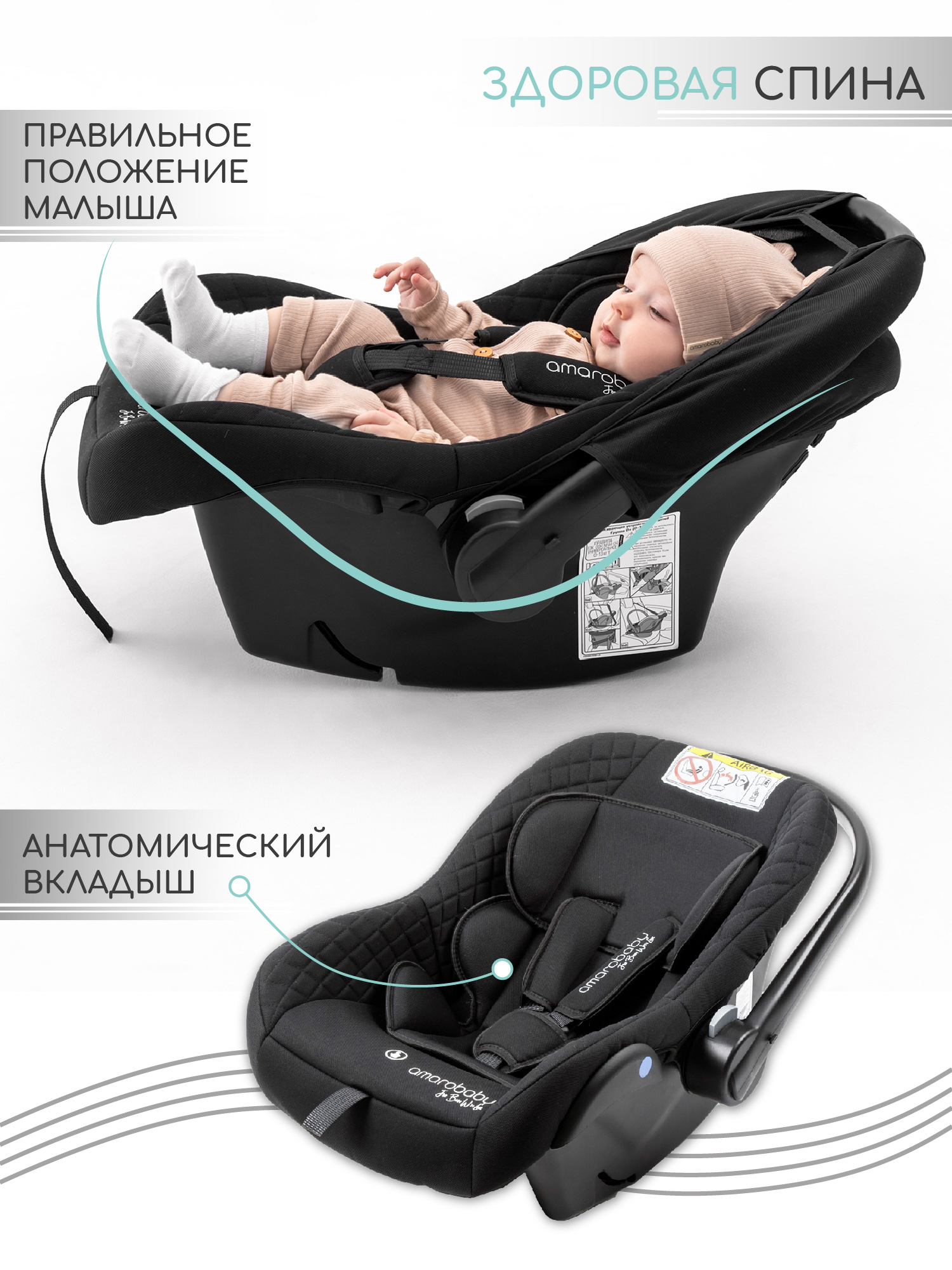 Автокресло Amarobaby Baby comfort 0 (0 -13 кг) черный - фото 7