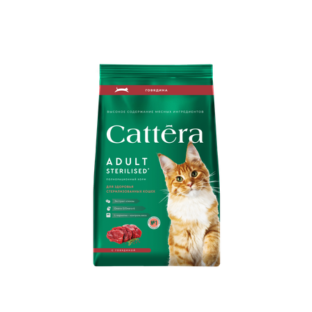 Корм сухой для кошек Cattera полнорационный для взрослых стерилизованных кошек с говядиной 0,3