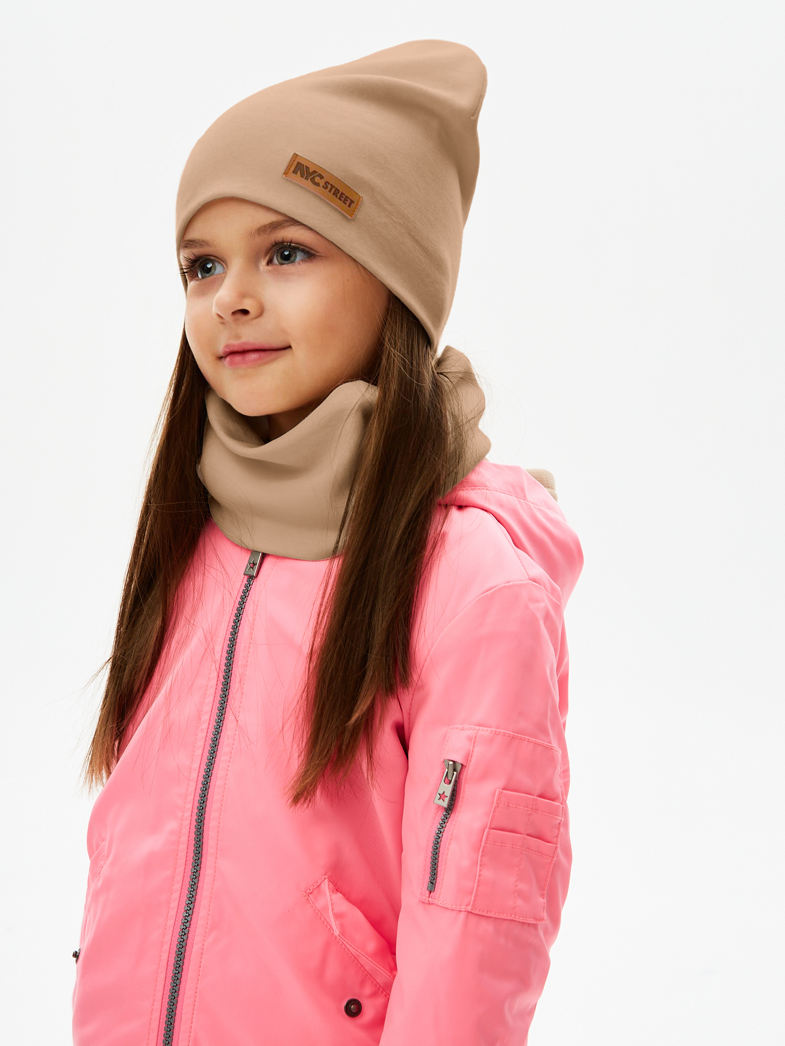 Шапка и снуд NYCkids NYC-H-67-plainG-caramel - фото 8
