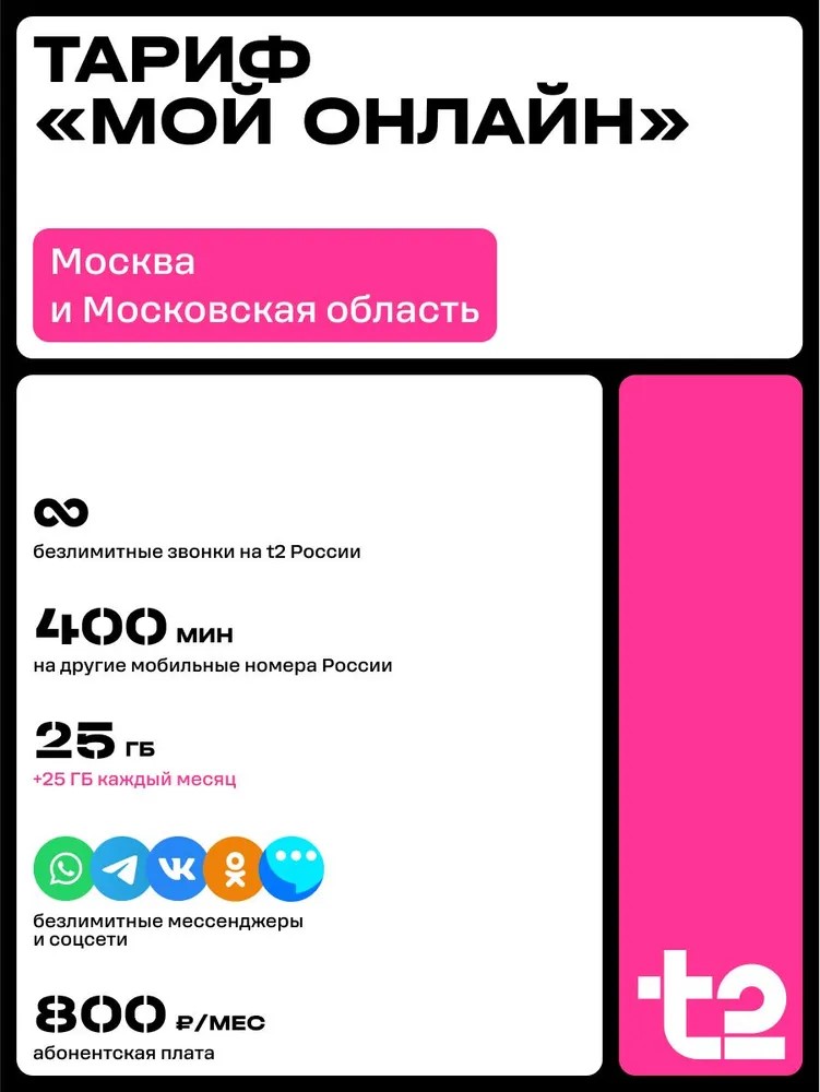 Сим-карта t2, тариф "Мой онлайн", баланс - 300 рублей - фото 2