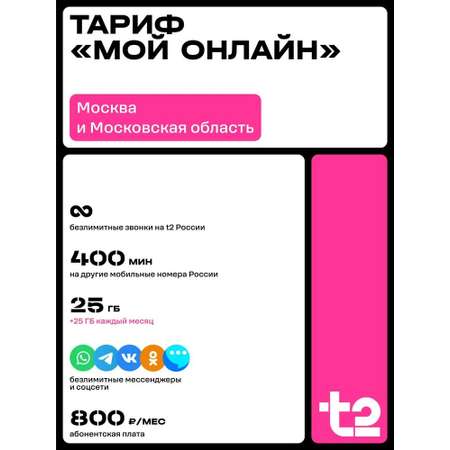 Сим-карта t2, тариф \"Мой онлайн\", баланс - 300 рублей