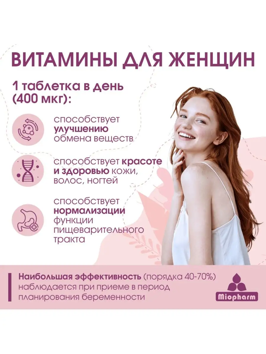 Фолиевая кислота Миофарм для женщин 200 таб - фото 3