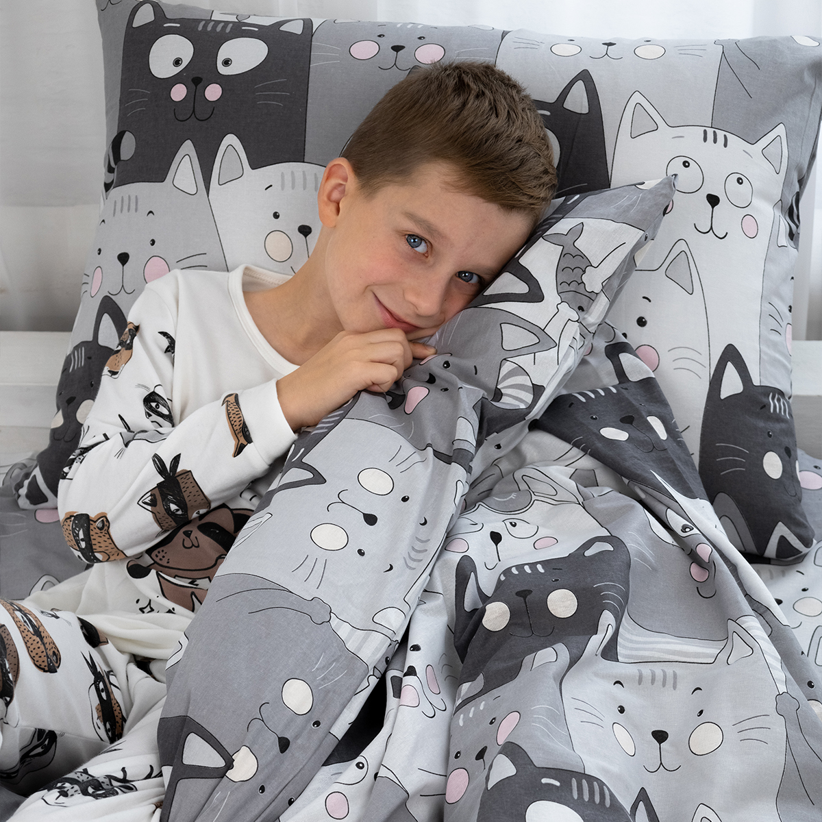 Комплект постельного белья TEO kids Серые котики 1.5-спальный наволочка 50х70 рисунок 5236-1 - фото 6
