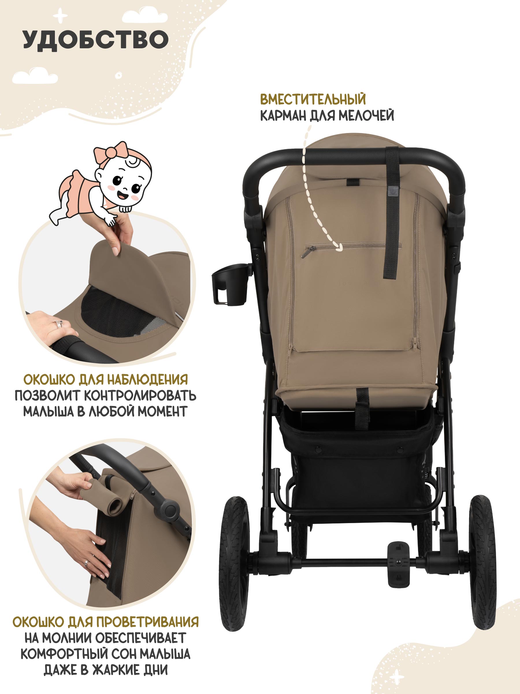 Коляска прогулочная JOVOLA Selena Air new бежевый - фото 6