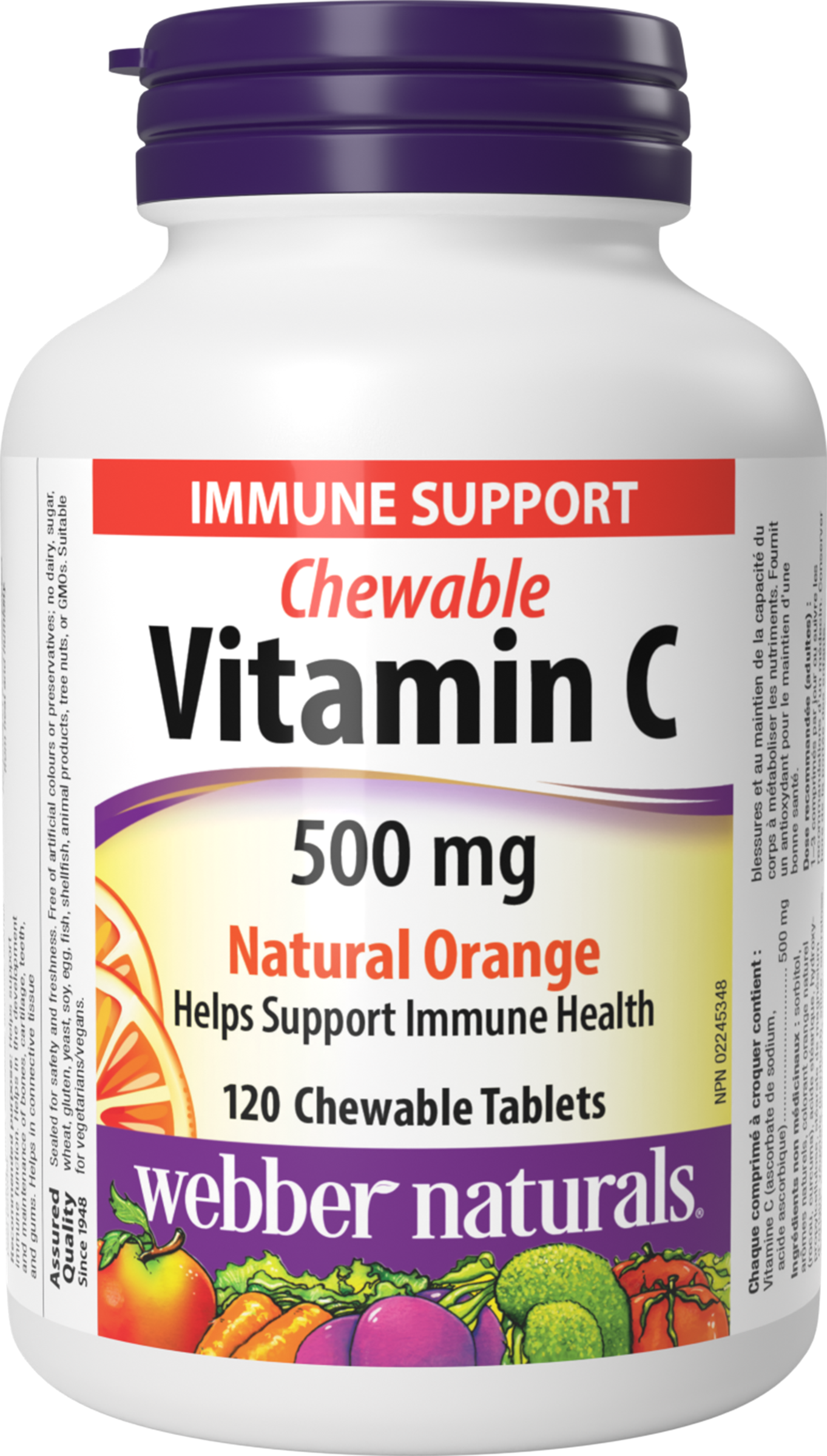 БАД Webber naturals Витамин С 500 мг жевательные таблетки со вкусом апельсина 1252 мг 120 жев.таб. - фото 1