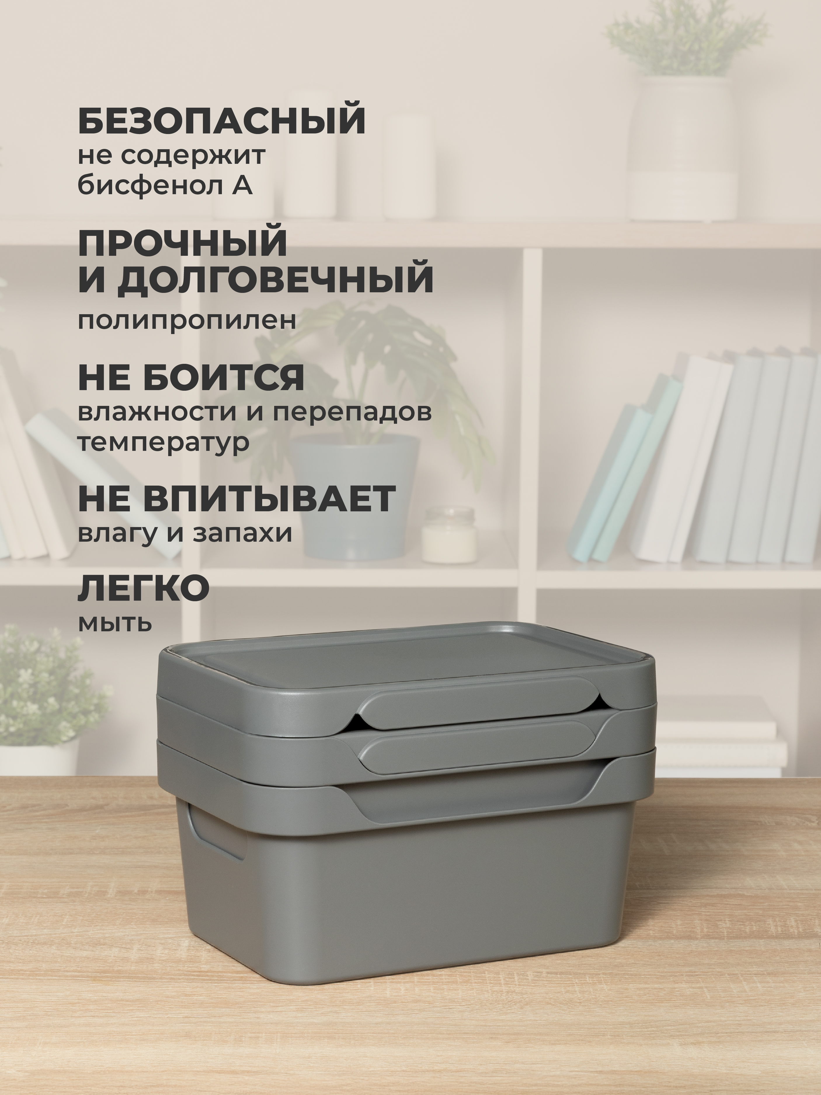 Набор ящиков с крышкой Econova Универсальные, 27х19х12 см, 4,6л - фото 7