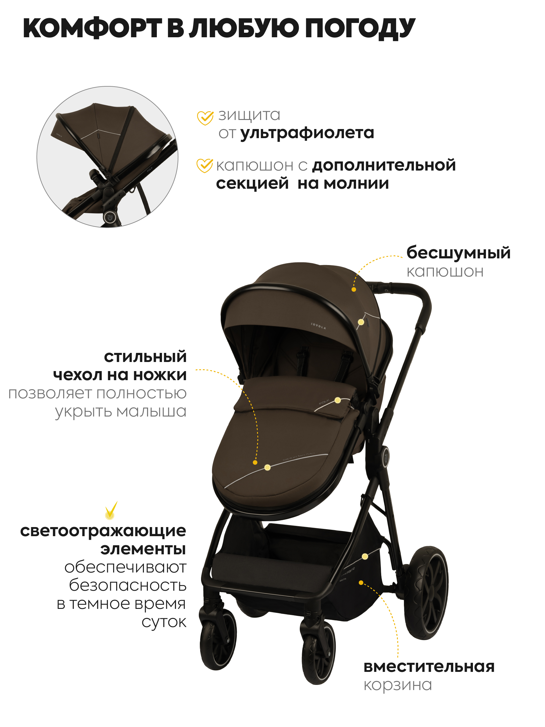Коляска трансформер JOVOLA Folk 2в1 коричневый - фото 5