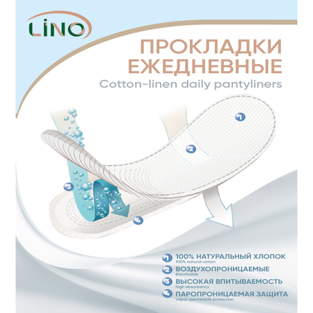 Прокладки гигиенические LINO ежедневные хлопко-льняные Ультратонкие мягкая упаковка 20 шт
