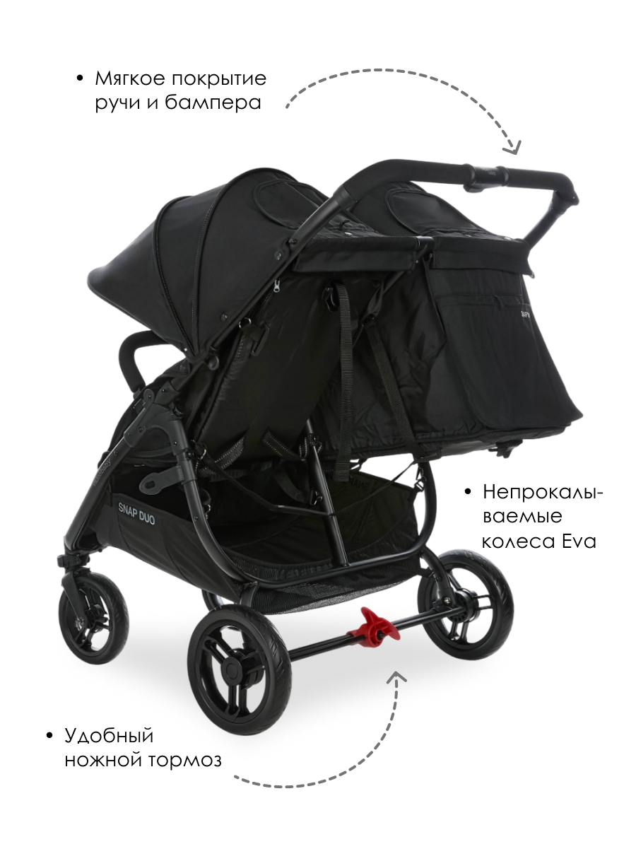 Коляска прогулочная для двойни Valco baby Snap Duo Flatt Matt черный - фото 5