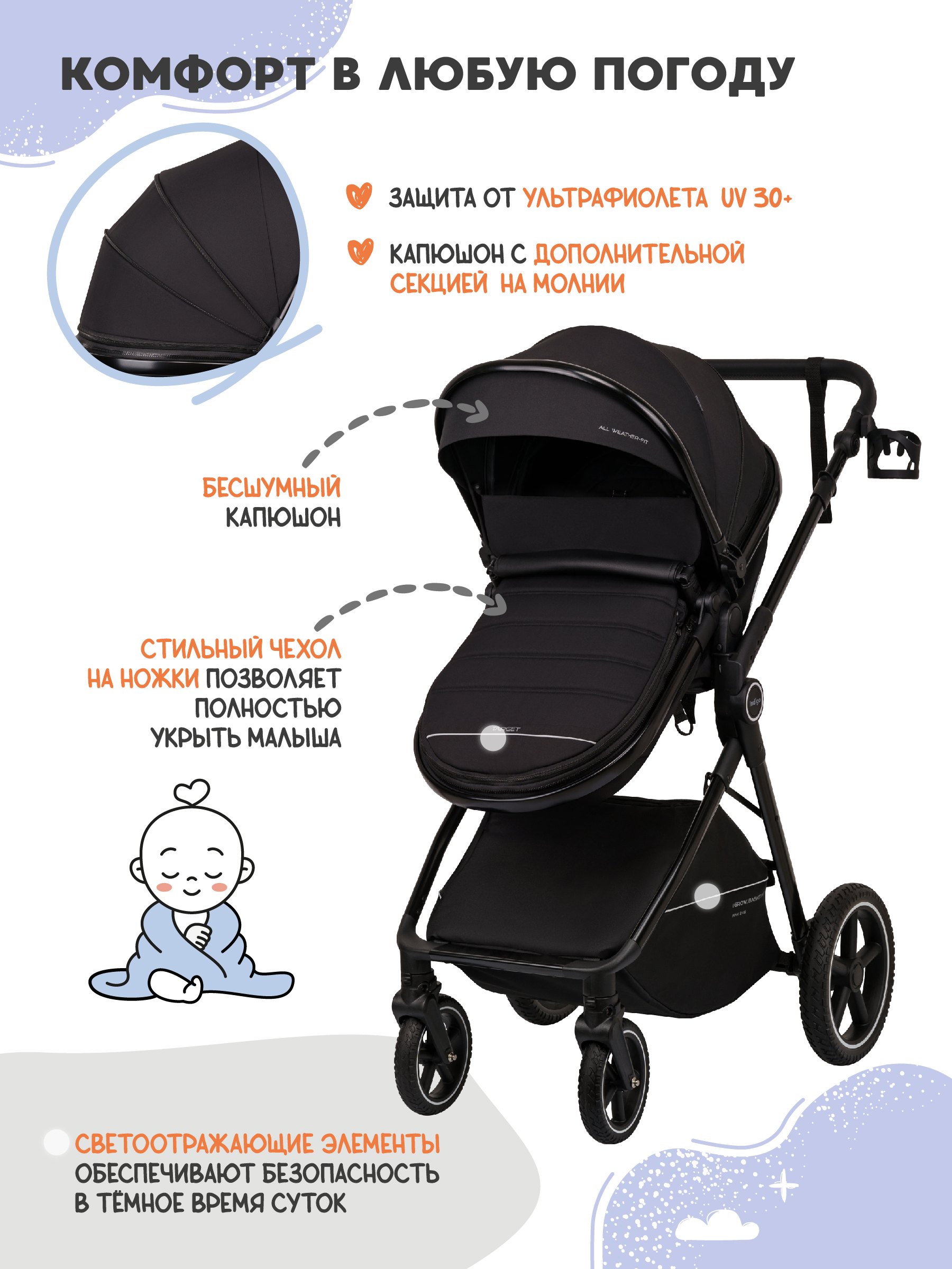 Коляска трансформер Indigo Target 3в1 черный - фото 11