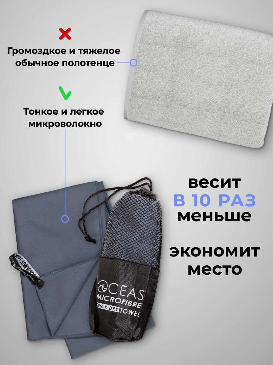 Полотенце спортивное OCEAS из микрофибры для бассейна цвет темно-серый 120х50 см - фото 9