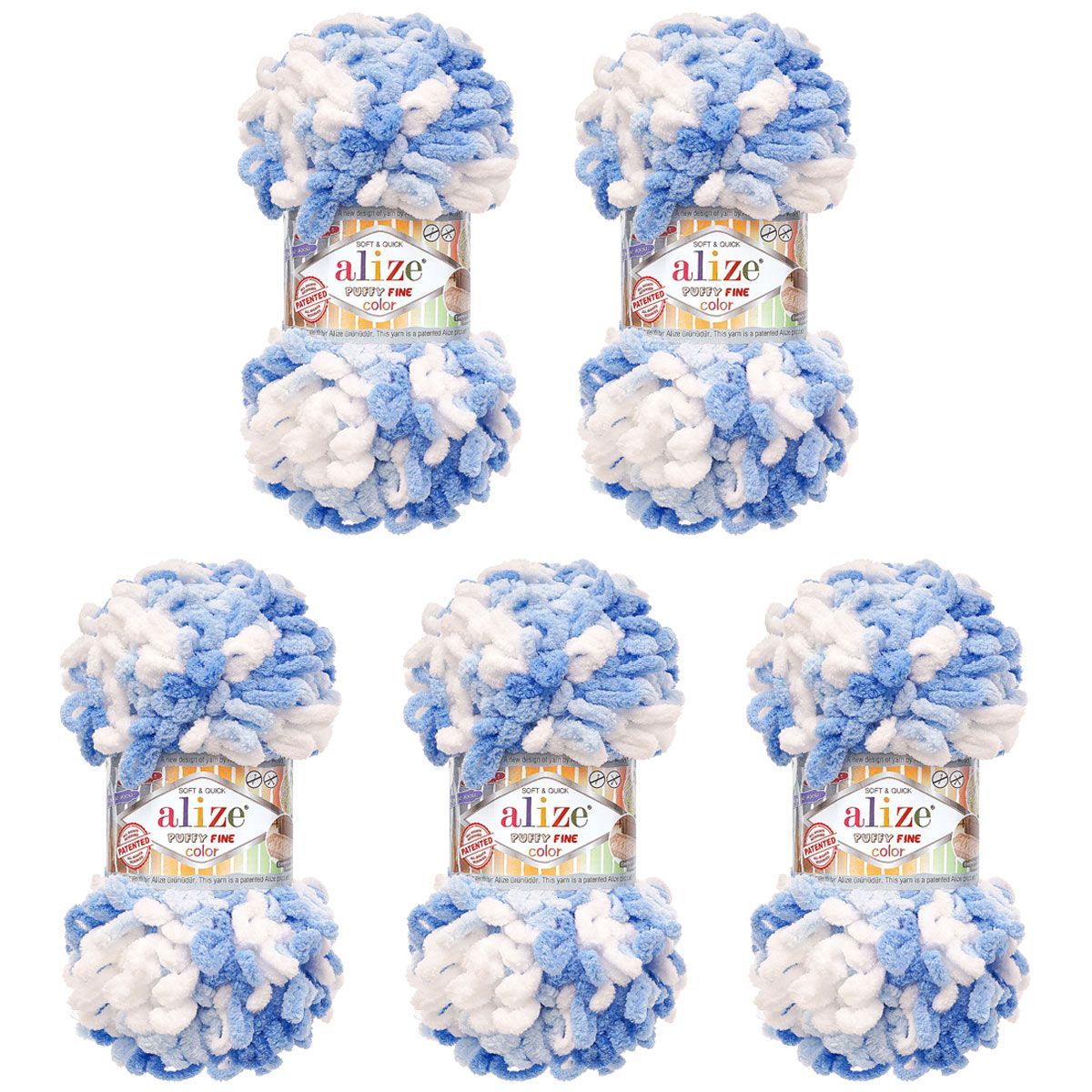 Пряжа для вязания Alize puffy fine color 100 г 14.5 м микрополиэстер плюшевая мягкая 6371 секционный 5 мотков - фото 3