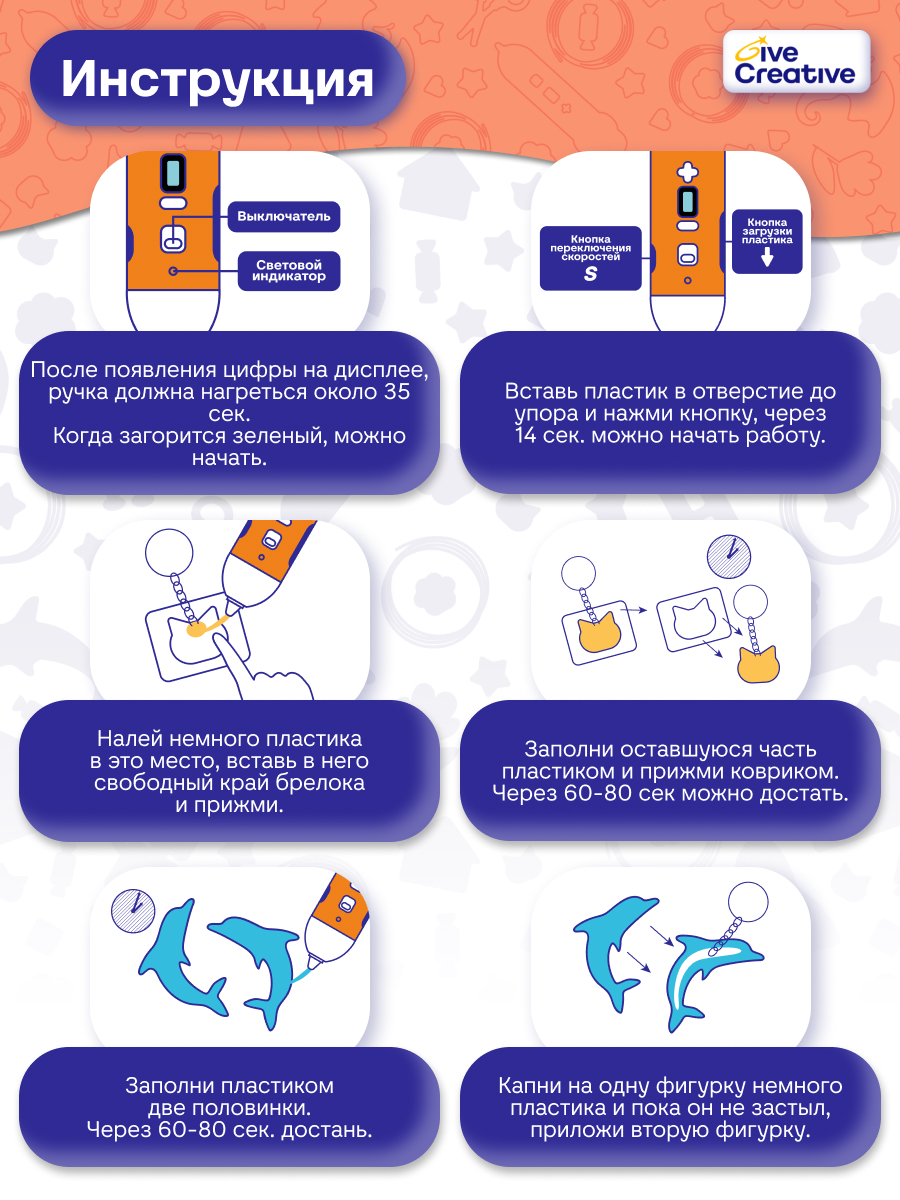 3D ручка Give Creative беспроводная с набором - фото 9