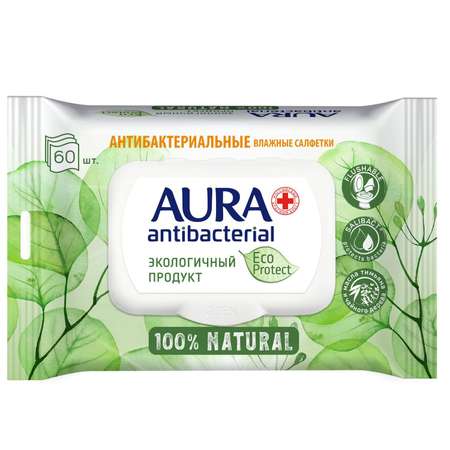 Влажные салфетки AURA Antibacterial антибактериальные 60 шт.