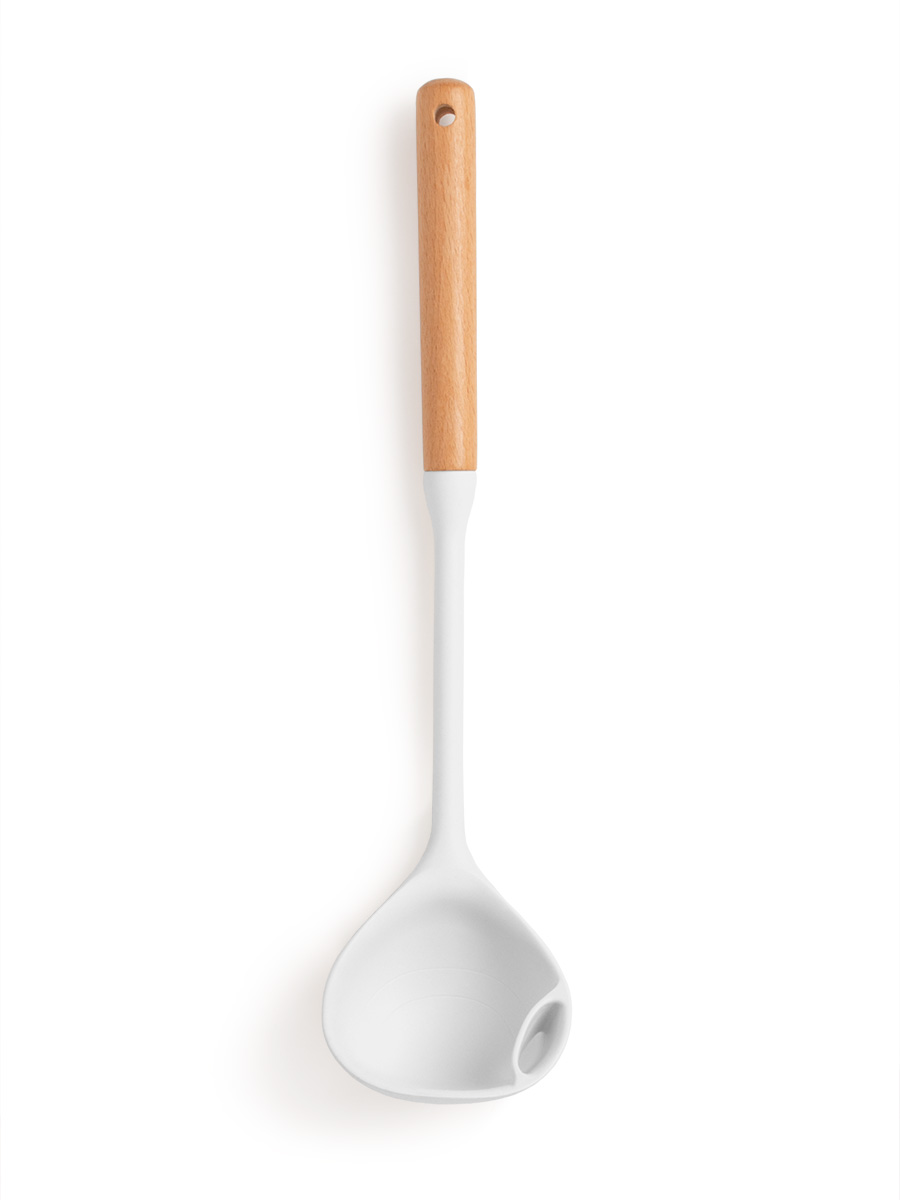 Половник DeNASTIA Силвуд 33x8x6.5 см силикон бук светло-серый A000347 - фото 5