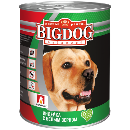 Корм влажный Зоогурман Big Dog Индейка с белым зерном 850 г х 6 шт.