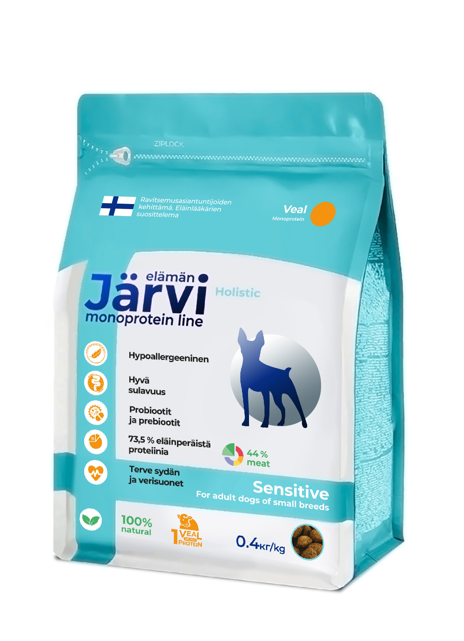 Корм для взрослых собак мелких пород Jarvi сухой монопротеиновый полнорационный с чувствительным пищеварением телятина 400г - фото 2