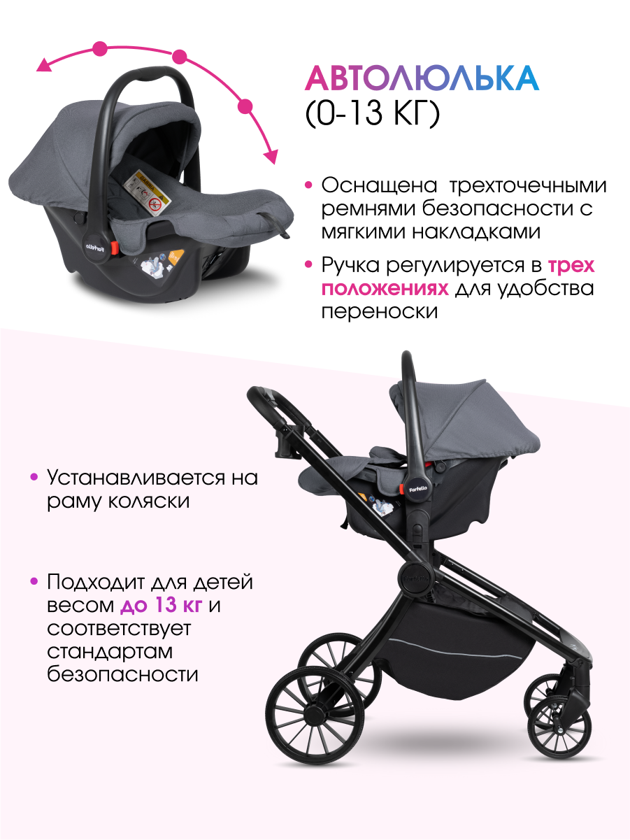 Коляска 3в1 Farfello Baby shell серый - фото 5
