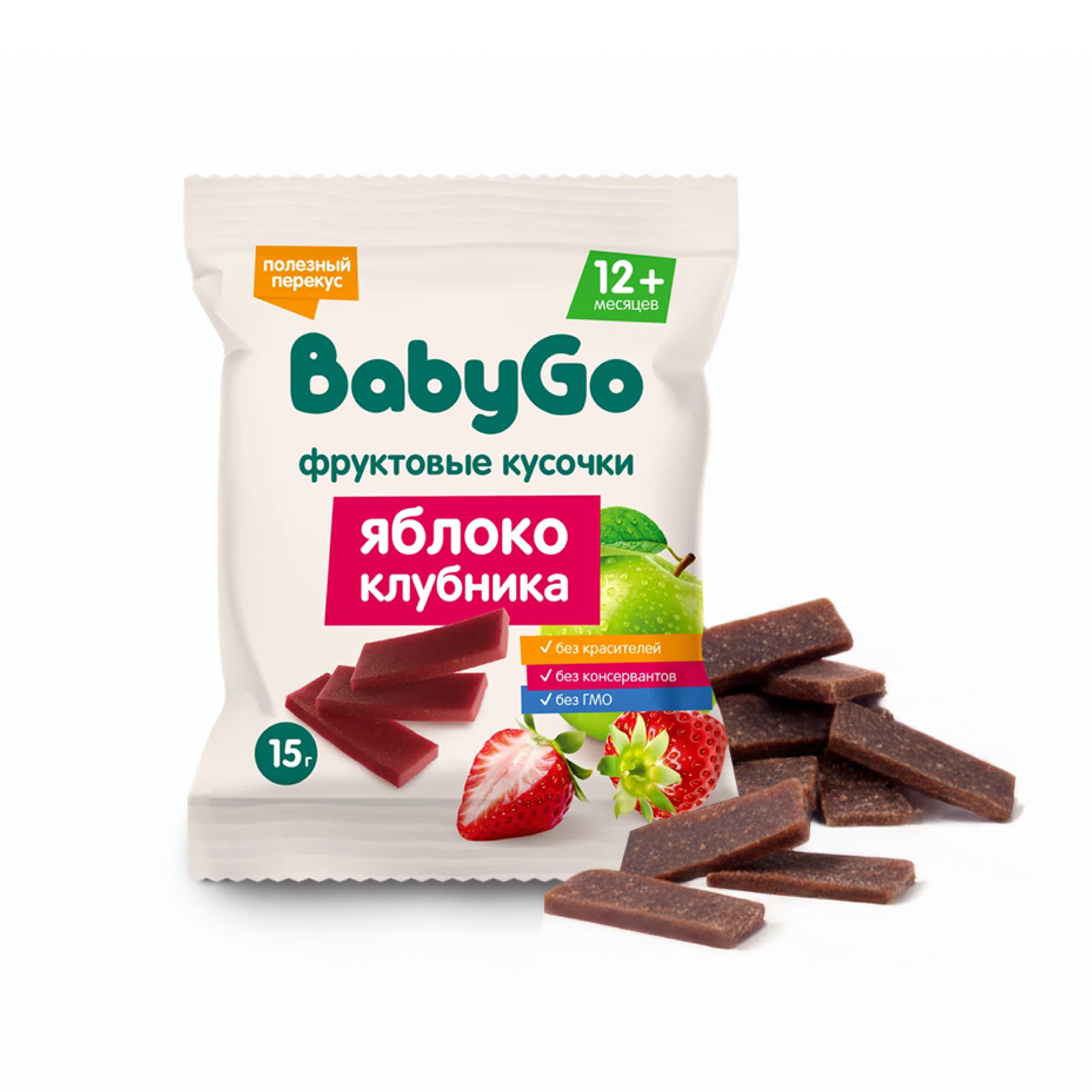 Фруктовые кусочки BabyGo из яблок и клубники с 12 мес 15 г - фото 2