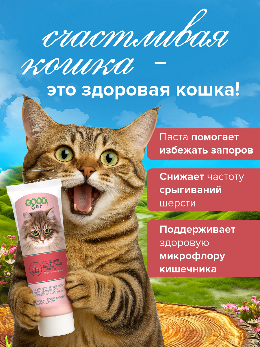 Паста для выведения шерсти у кошек GOODR Cat со вкусом говядины 75мл - фото 6