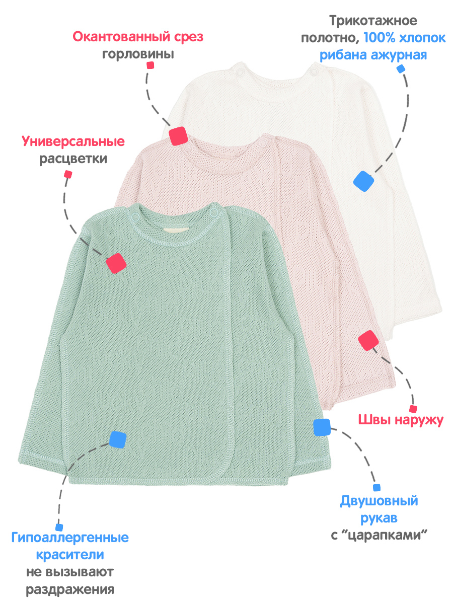 Распашонка 3 шт Lucky Child 0-8/молоч/латте/полынь/0-2 - фото 2