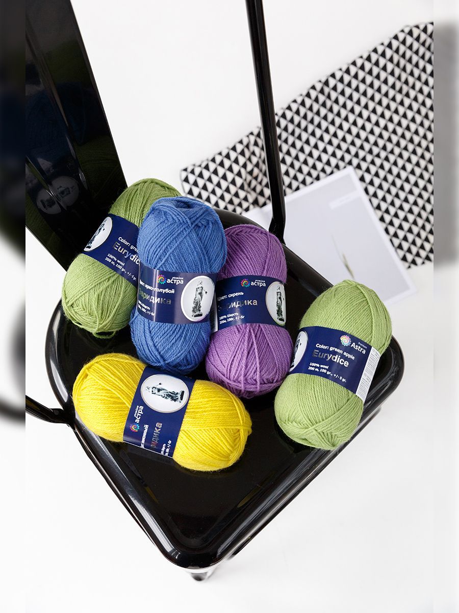 Пряжа Astra Premium Эвридика шерстяная 100 г 200 м 08 лимонный 3 мотка - фото 12