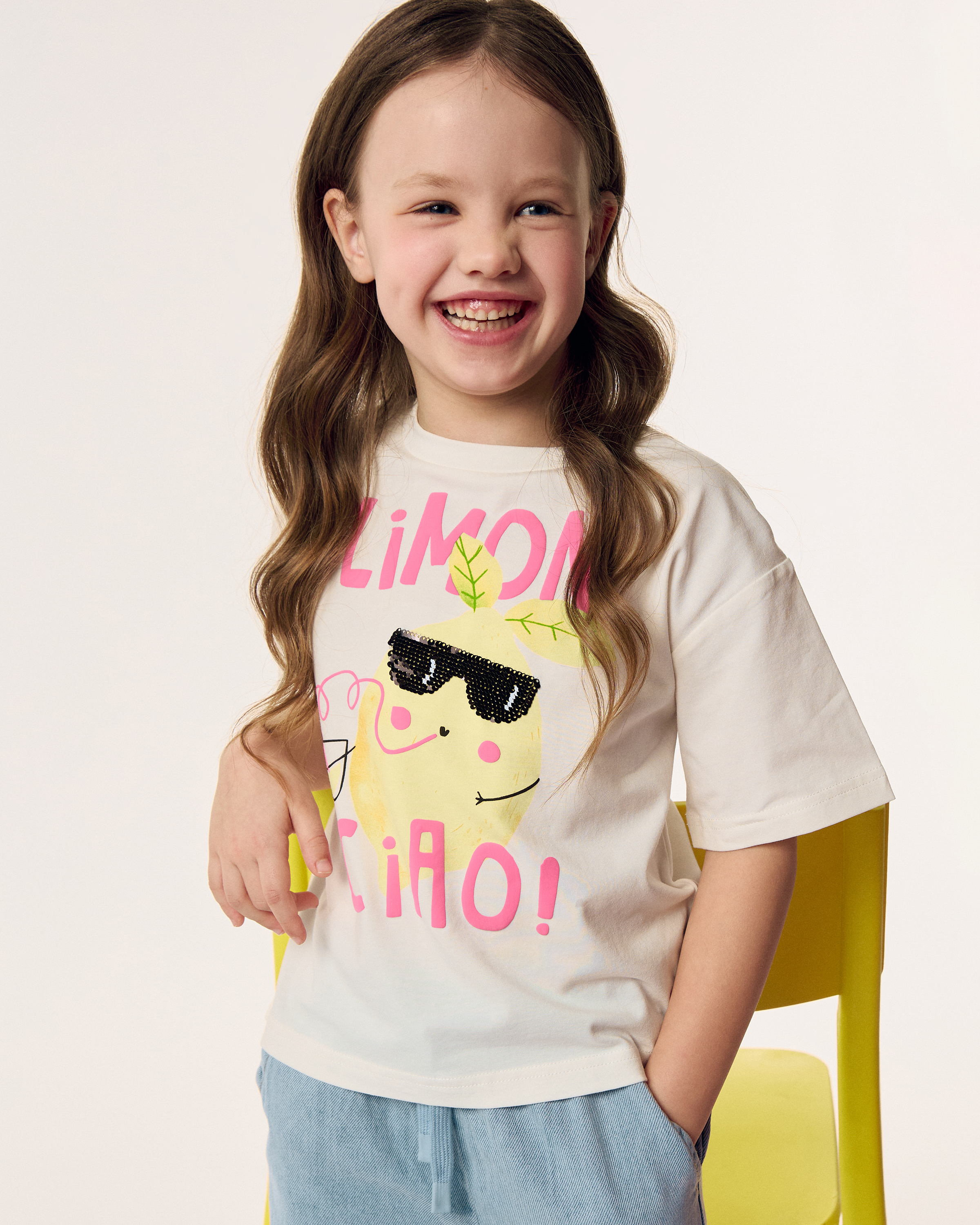 Изображение товара Футболка Futurino Fashion, белая, 98, лимонный принт