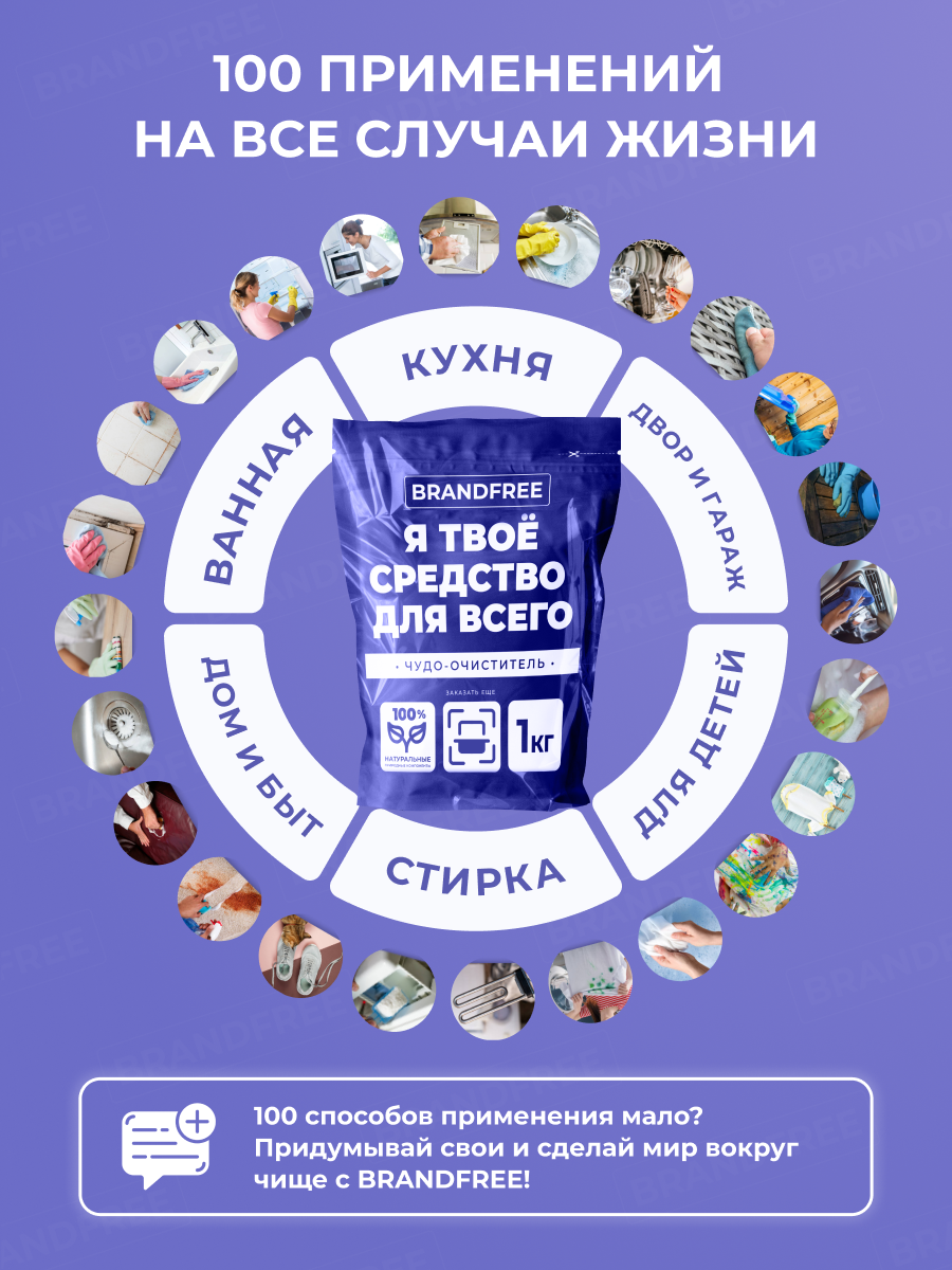 Кислородный отбеливатель-пятновыводитель BRANDFREE «‎Я твое средство для всего»‎ 1 кг - фото 5