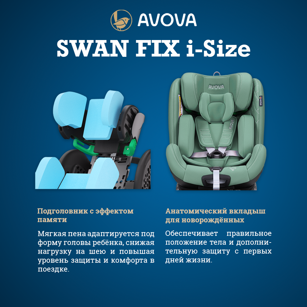Автокресло Avova Swan Fix i-size Isofix 0+/1/2 (0-25 кг) зеленый - фото 4