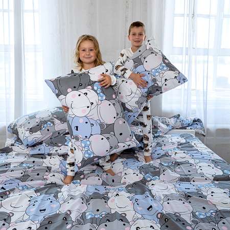 Комплект постельного белья TEO kids 1.5-спальный Бегемотики простыня на резинке 90х200