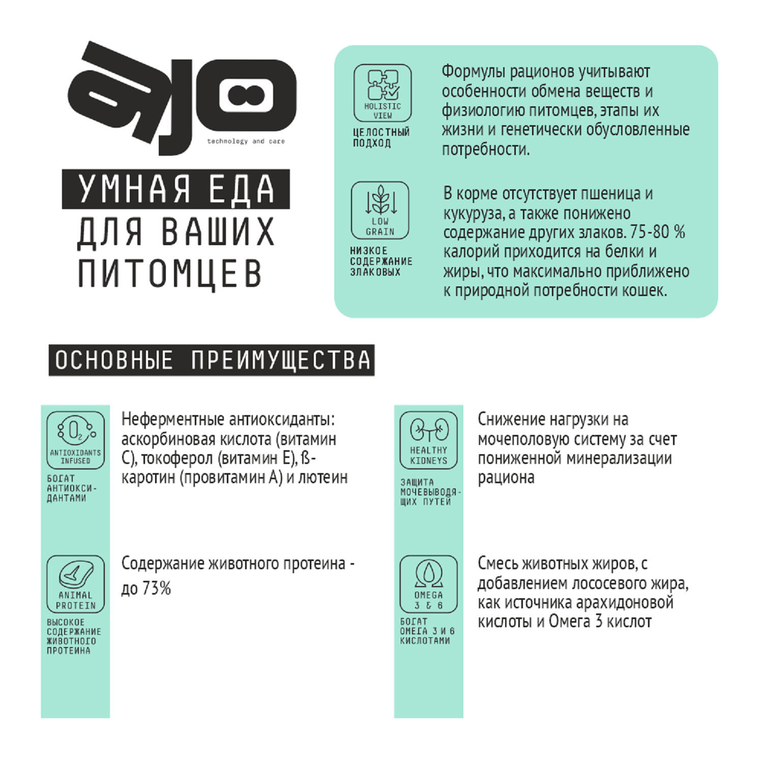 Корм для кошек AJO 10кг стерилизованных активных с высоким содержанием белка с индейкой и уткой - фото 6